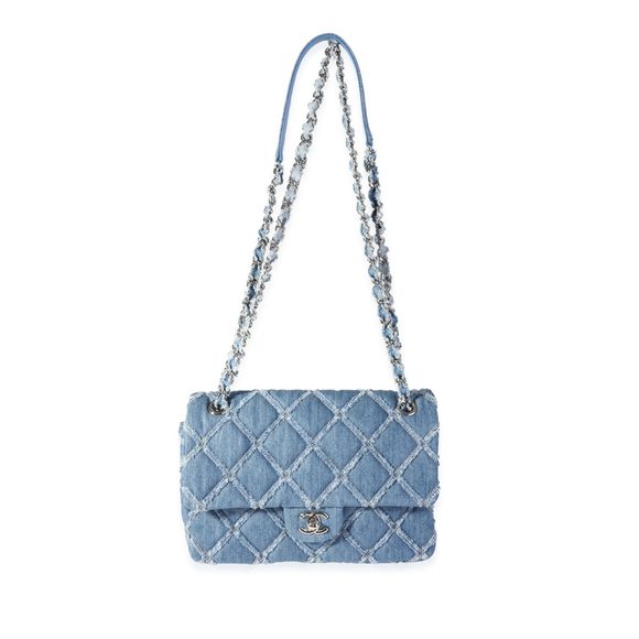 Chanel Blue Quilted Denim Medium Single Flap Bag - Picture 4 of 8